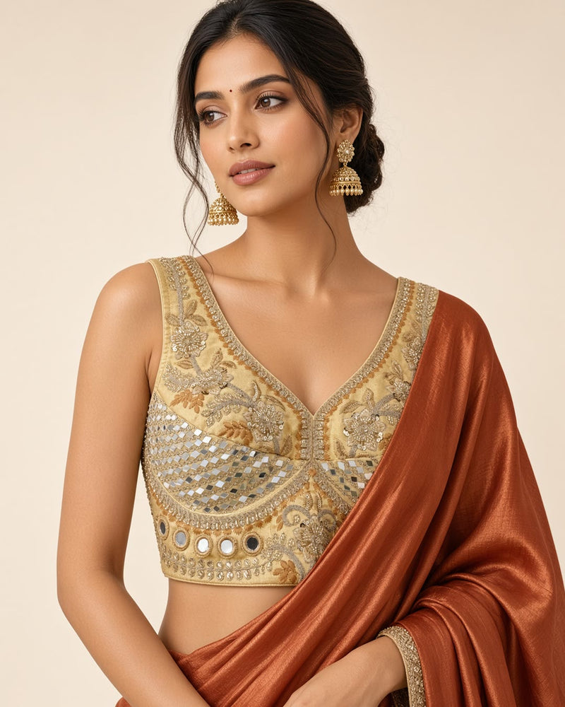 Gold Mirror Embroidered Sleeveless Blouse