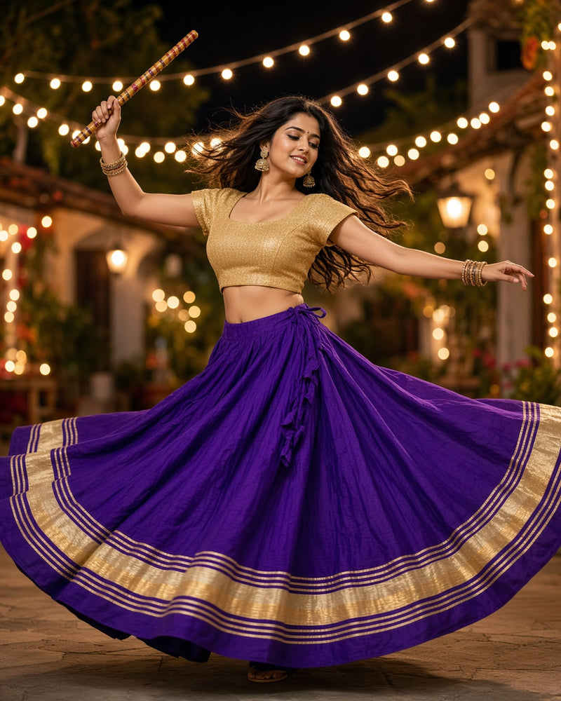Purple Gota Border Flared Skirt