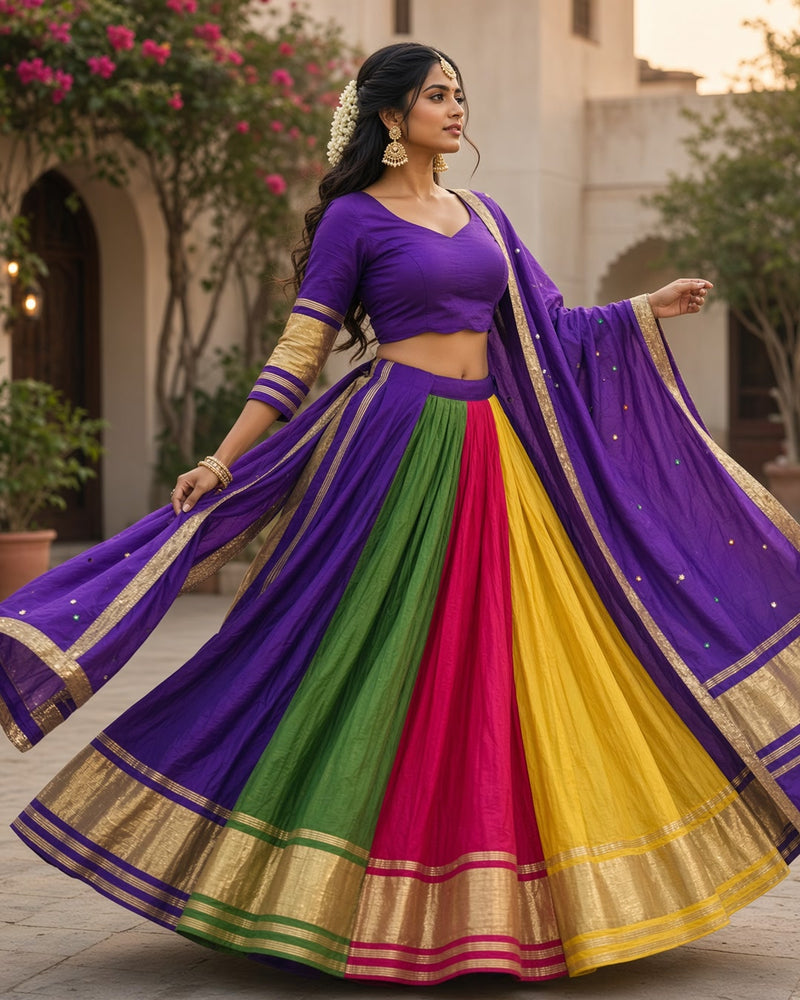 Purple Multicolour Panel Lehenga Set