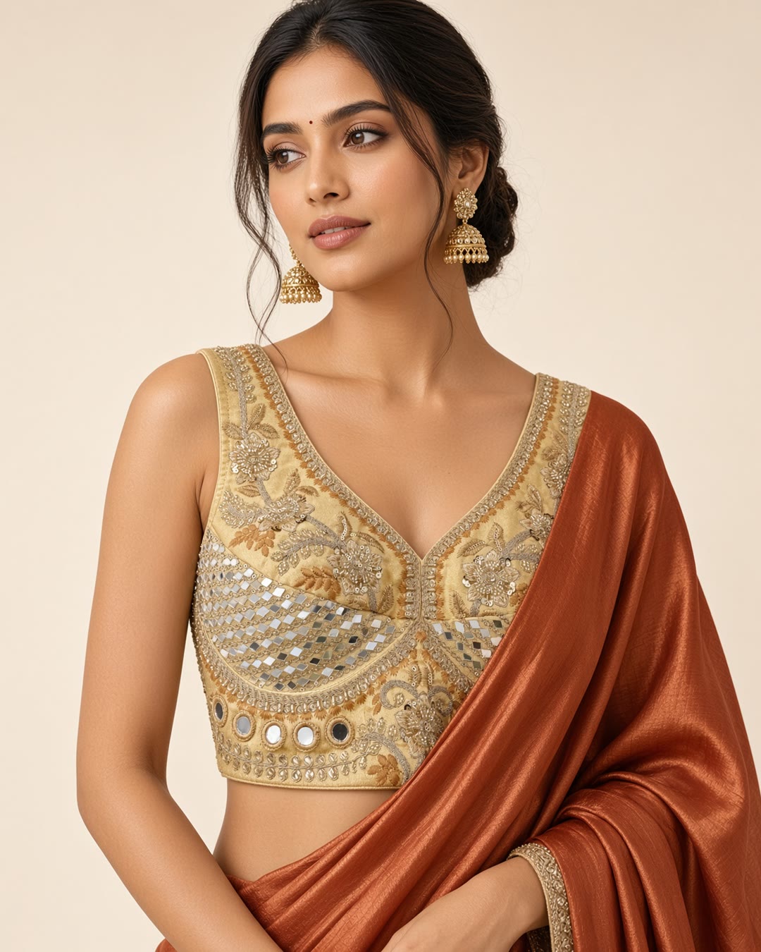 Gold Mirror Embroidered Sleeveless Blouse
