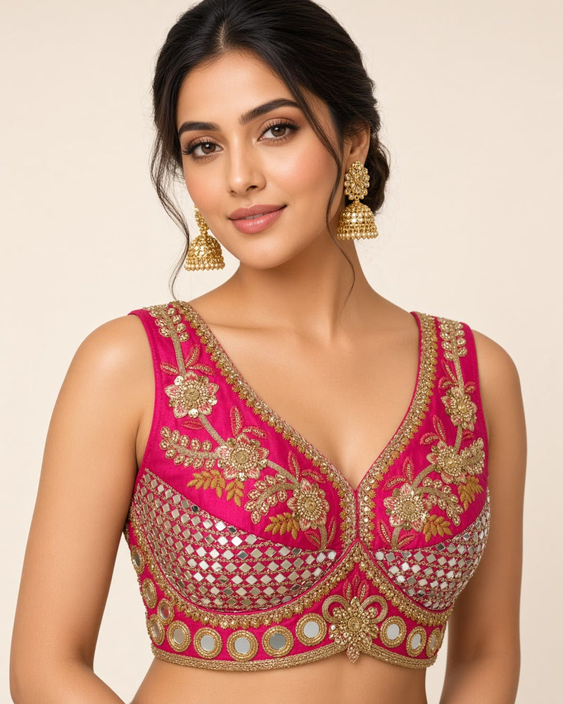 Pink Mirror Embroidered Sleeveless Blouse