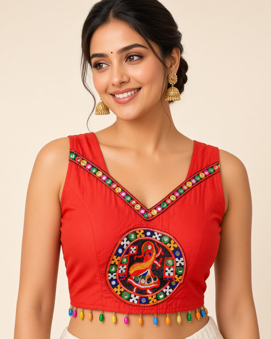 Red Blouse with Thread Embroidery