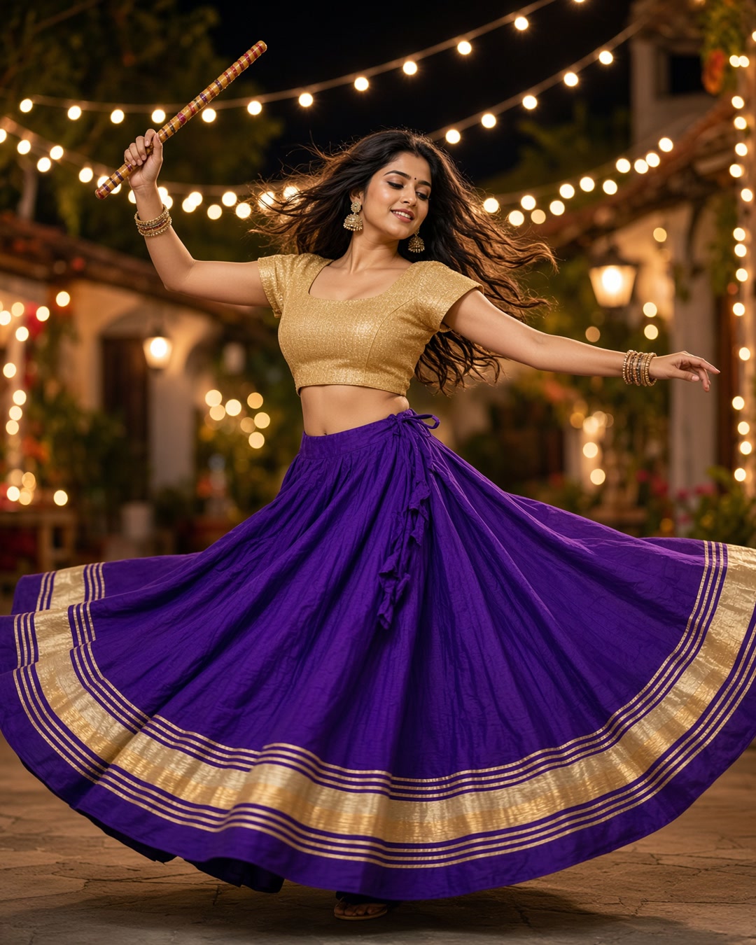 Purple Gota Border Flared Skirt