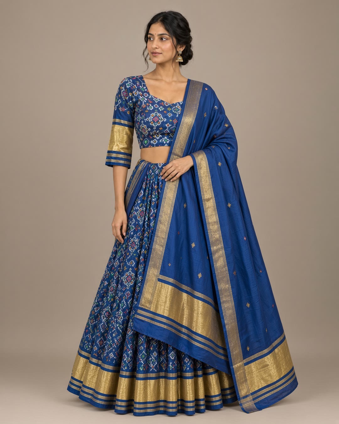 Blue Patola Print Lehenga with Gold Zari