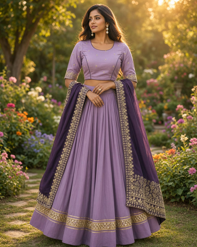 Embroidered Lavender Lehenga Dupatta set